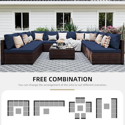 UPHA 9 Pieces Patio Furniture Sets, Wicker Outdoor Sectional Sofa Couch - Image 4