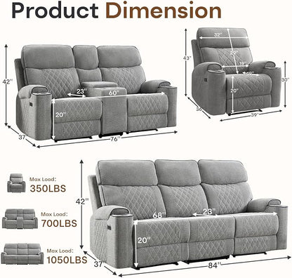 HAOMARKETS 3-Piece Power Recliner Sofa Set - Image 2