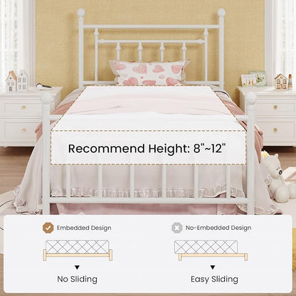 SHA CERLIN 14" Twin Size Metal Platform Bed Frame/Victorian Headboard and - Image 7