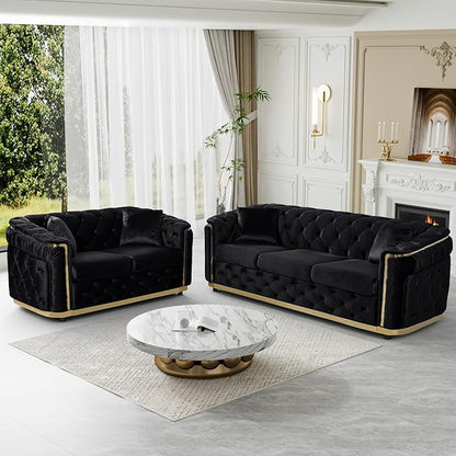 DAMAIFROM Velvet Couch Black and Gold Sofa Luxury Loveseat 84.6" Mid Century - Image 6