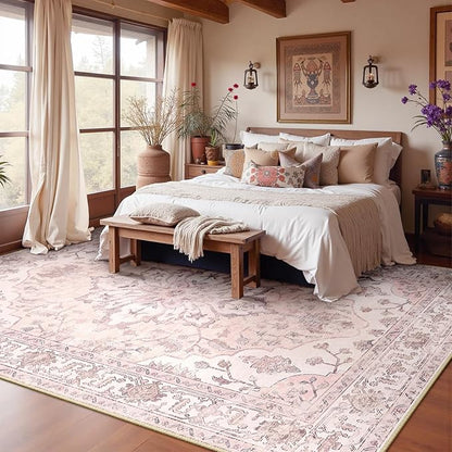 RELEANY Area Rugs 10'x14' Washable Non-Slip, Floral Vintage Distress Print - Image 2