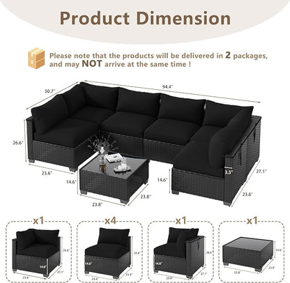 LOUVIXA 7 Piece Outdoor Patio Furniture Set, Outdoor Sectional Sofa, Wicker - Image 2