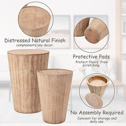 Aoikax Farmhouse Nesting Barrel Side Table, Rustic Space Saving Storage End - Image 3