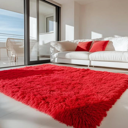 PAGISOFE Soft Modern Red Area Rug, 4x6 Feet, Shaggy Indoor Rug - Image 4