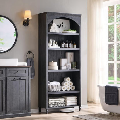 IFGET 76" Tall Arched Bookcase, Farmhouse 5 Tiers Large Arched Bookshelf Cabinet - Image 5