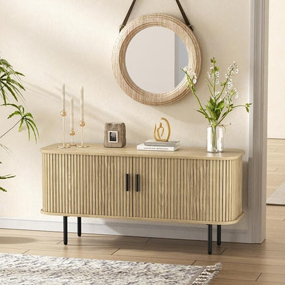 47''W Natural Storage Cabinet, Media Console, Tambour TV Stand; Sliding Door - Image 4
