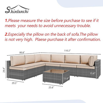 Shintenchi 7 Pieces Outdoor Patio Furniture Sets, Patio Sectional Sofa Couch - Image 2