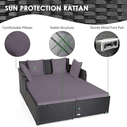 Tangkula Outdoor Rattan Daybed, Sunbed Wicker Furniture w/Spacious Seat - Image 6