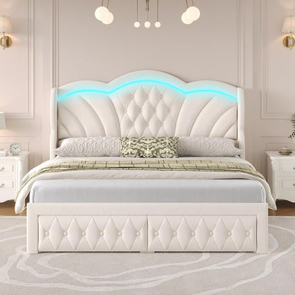 Keyluv Full Bed Frame Arc-Shaped LED Lights and 47.2" Height Wingback Bed - Image 3