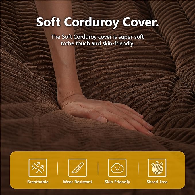 N&V Mid Century Armless Floor Sofa, Soft Premium Corduroy Lounge Chair - Image 7