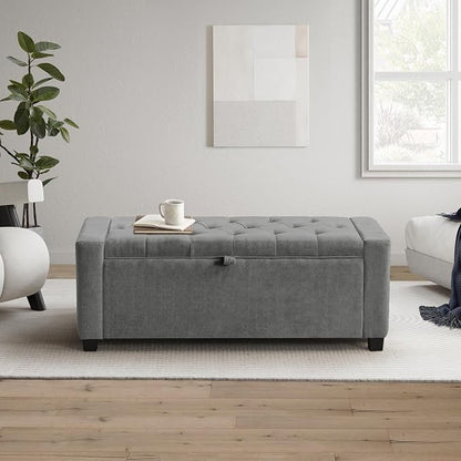 GRAINELL Storage Ottoman Bench, Upholstered Tufted Bedroom Bench by Unknown