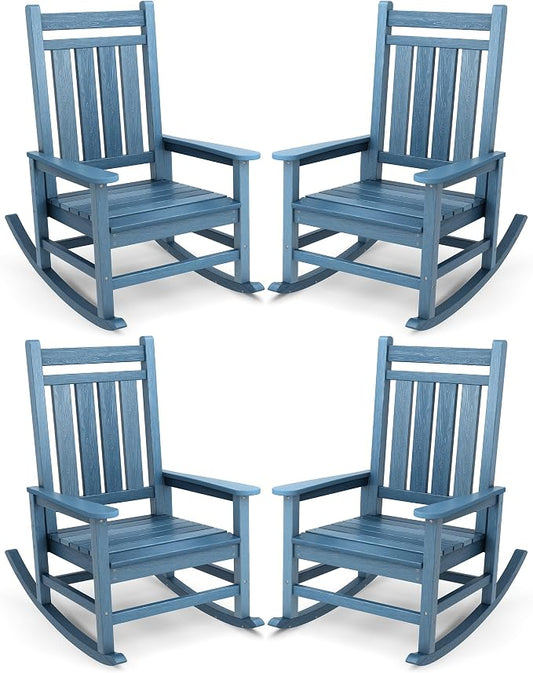 SERWALL Outdoor Rocking Chair Set of 4, HDPE Rocking Chair by SERWALL