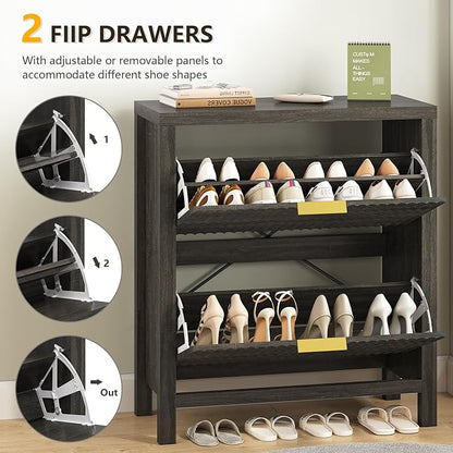 YOMILUVE Shoe Cabinet Storage for Entryway, Fluted Shoe Cabinet - Image 4