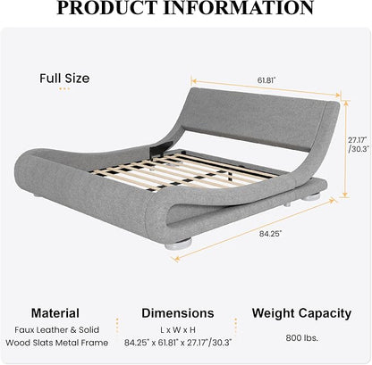 SHA CERLIN Full Size Upholstered Bed Frame, Deluxe Low Profile Sleigh Bed - Image 2