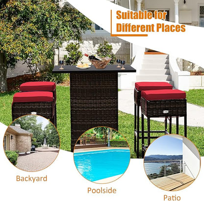Tangkula 5 Piece Outdoor Rattan Bar Set, Patio Bar Furniture - Image 9