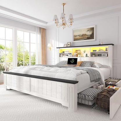 EnHomee Queen Bed Frame with Headboard and Storage, 4 Drawers and LED Built in by EnHomee
