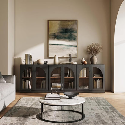 BELLEZE 2 Tier Bookshelf with Arched Glass Door by BELLEZE