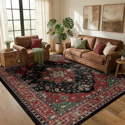RELEANY Area Rugs 5'x8' Washable Non-Slip, Floral Vintage Distress Print - Image 2