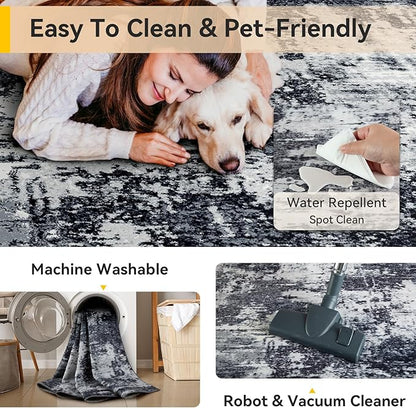 RELEANY Washable Area Rugs 4'x6' Non-Slip Modern Abstract Soft - Image 5