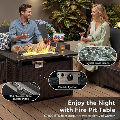 Aoxun Patio Furniture Set with 44'' Fire Pit Table, Widen Armrests Wicker - Image 9