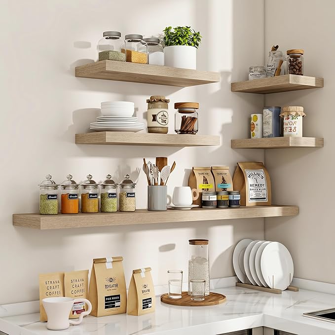Acovy 36 Inch Floating Shelves, 3D Textured Wood Grain, Wooden Shelves - Image 7