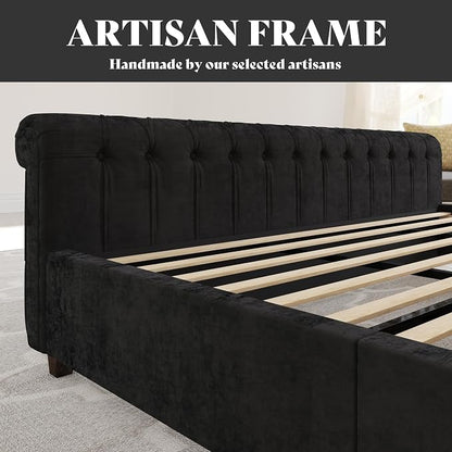 AMERLIFE California King Size Platform Bed Frame, Velvet Upholstered Sleigh Bed - Image 7