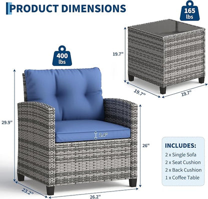 3-Piece Patio Furniture Set, Outdoor PE Rattan Chair - Image 2