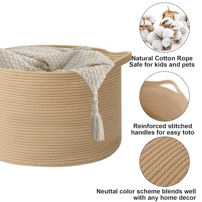 90L Extra Large Blanket Basket, Woven Rope Laundry Basket Hamper - Image 3