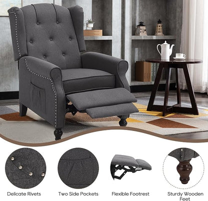 Wingback Recliner Chair with Massage and Heat, Tufted Fabric Push Back Recliner - Image 6