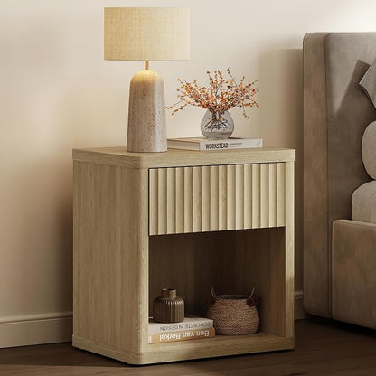 SICOTAS Night Stand with Large Drawer 24" Tall Fluted Modern Nightstands Wide by SICOTAS