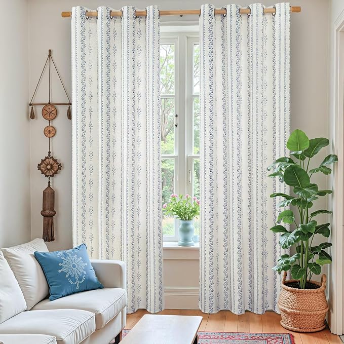 BGment Navy Blue Vintage Floral French Country Curtains 72 Inch Length - Image 2