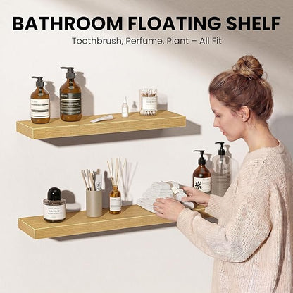 Fun Memories Floating Shelves for Wall, 12 Inch Set of 3 Rustic Wood Wall - Image 3