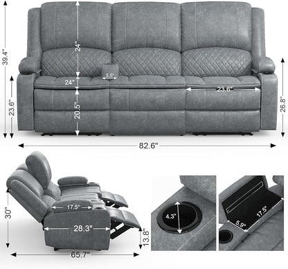 Yolsali Recliner Sofa, 3 Seater Manual Reclining Sofa - Image 2