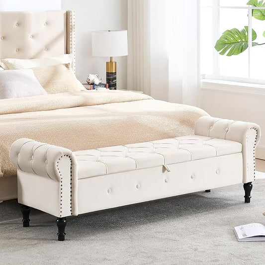 67" Storage Bench for Bedroom, Linen End of Bed by HOMYKA