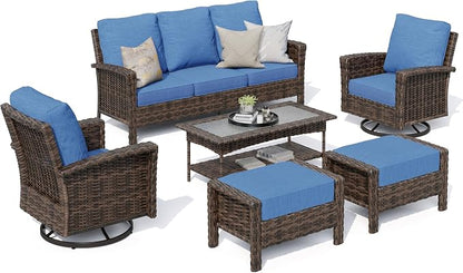 Patio Furniture Set with High Back Swivel Chairs, All-Weather Outdoor Wicker - Image 9