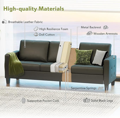 STHOUYN Black Faux Leather 3 Seater Sofa and Accent Chair Set of 2, Modern - Image 3