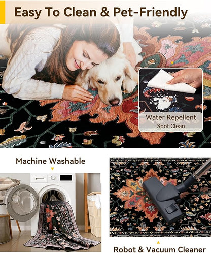 RELEANY Area Rugs 5'x7' Washable Non-Slip, Floral Vintage Distress Print - Image 6