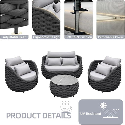TWT Patio Furniture Sofa Set 4 Pieces Aluminum Outdoor Furniture w/27.8in - Image 3