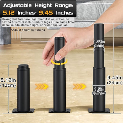 Metal Adjustable Furniture Legs 5.12-9.45 inch, Wlrrcwdttc Sofa Legs Cabinet - Image 2