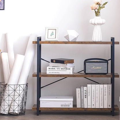 HCHQHS Bookshelf, 3-Tier Industrial Bookcase, Rustic Open Book Shelf, Wood and - Image 5