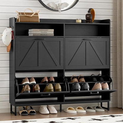 BORNOON Shoe Cabinet with 4 Flip Drawers Narrow Shoe Storage Cabinet Organizer by BORNOON