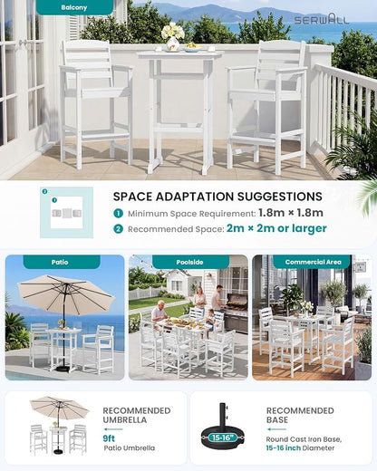 SERWALL 5 Pieces Adirondack Bar Chairs Set, HDPE Adirondack Barstools Chairs - Image 8