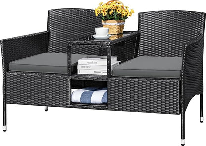 Devoko Outdoor Patio Loveseat Modern Rattan 2-Seat Patio Conversation Set by DEVOKO