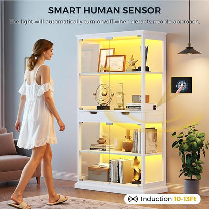 Jocoevol Display Cabinet with Glass Doors, 4-Tier Glass Display Case with Human - Image 5