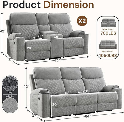 HAOMARKETS 3-Piece Power Recliner Sofa Set - Image 2