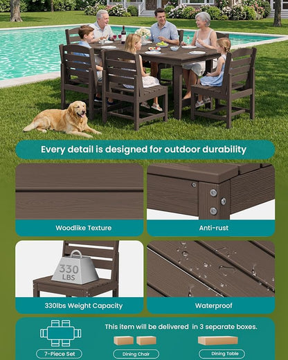 SERWALL Patio Dining Sets for 6 Person, HDPE Dining Set - Image 7