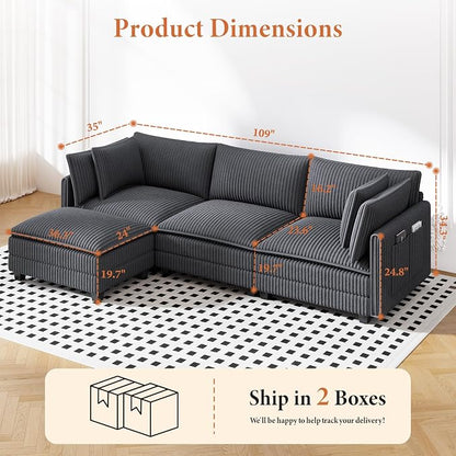 Vesgantti 109" L Shaped Cloud Sectional Couch, Comfy Corduroy Upholstered - Image 2