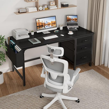 Lufeiya Computer Desk with Fabric File Drawers Cabinet, 55 Inch Reversible Home - Image 2