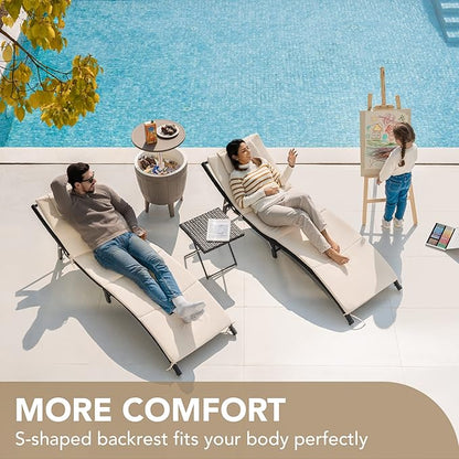 Devoko Patio Chaise Lounge Sets Outdoor Rattan Adjustable Back 3 Pieces - Image 2