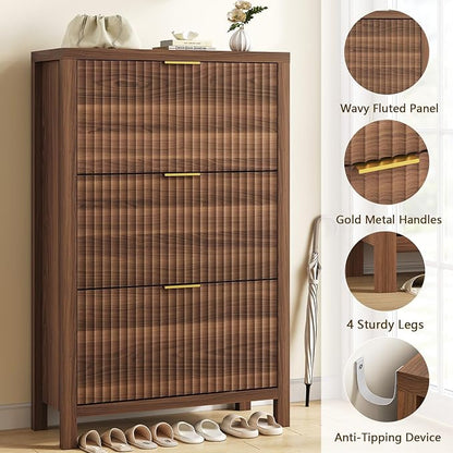 YOMILUVE Shoe Cabinet Storage for Entryway, Fluted Shoe Cabinet - Image 6
